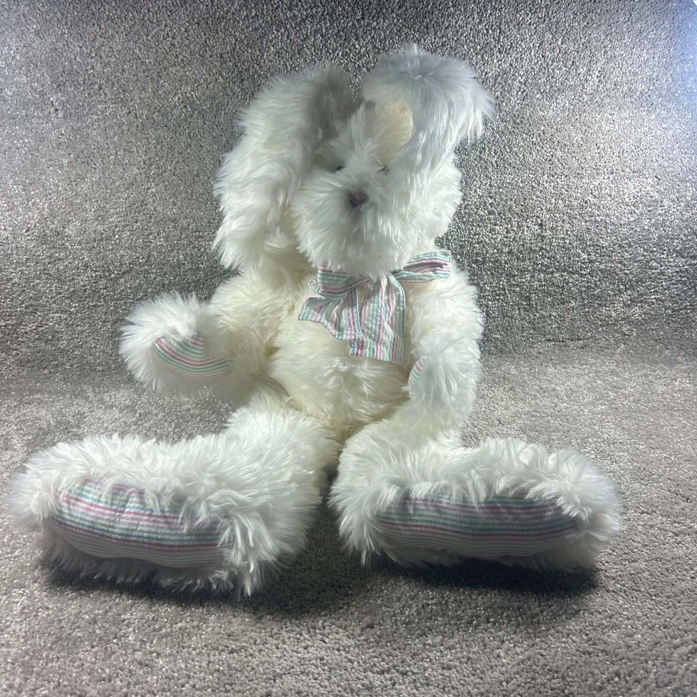 Boyds Plush Rabbit White Striped Bow Head Bean Collection Bunny Large 20in